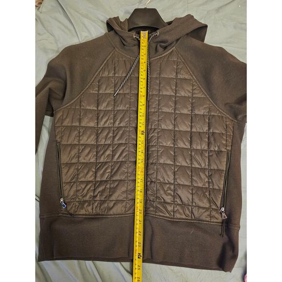 NWOT Dark Green Quilted Mixed Media Zip Up Hoodie Jacket Old Navy Women's Large - Picture 7 of 10